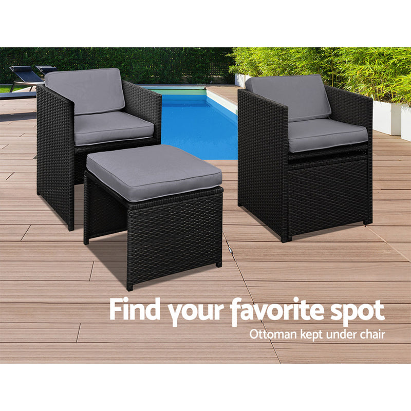 Gardeon Outdoor Dining Set 9 Piece Wicker Table Chairs Setting Black