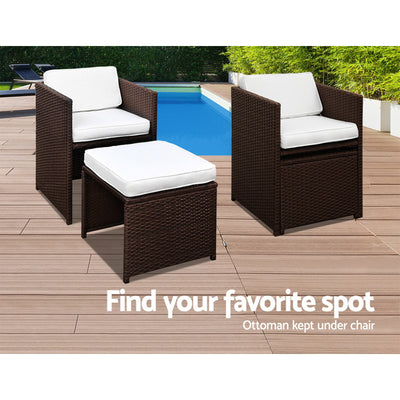 Gardeon 9 Piece Wicker Outdoor Dining Set - Brown & White