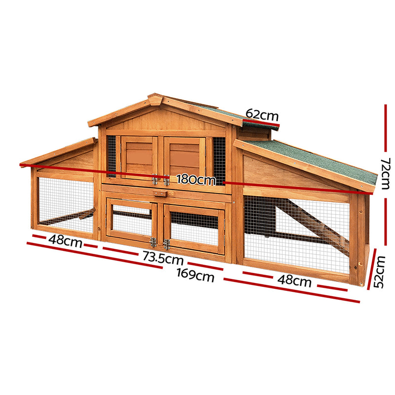 i.Pet Chicken Coop Rabbit Hutch 169cm x 52cm x 72cm Large Chicken Coop Wooden House Run Cage