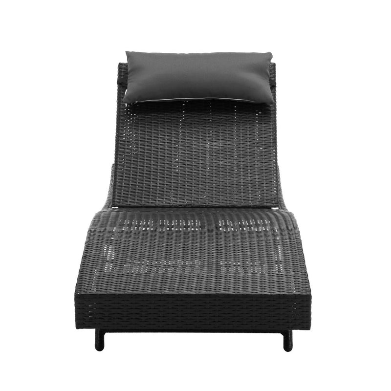 Gardeon Sun Lounge Wicker Lounger Outdoor Furniture Beach Chair Garden Adjustable Black