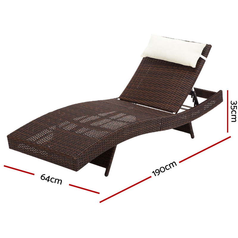 Gardeon Sun Lounge Wicker Lounger Outdoor Furniture Beach Chair Garden Adjustable Brown