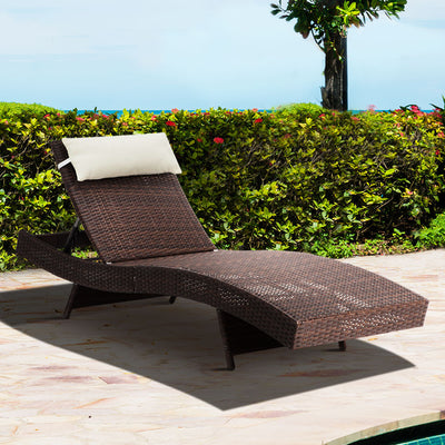 Gardeon Sun Lounge Wicker Lounger Outdoor Furniture Beach Chair Garden Adjustable Brown