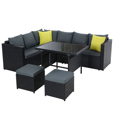 Gardeon Outdoor Furniture Patio Set Dining Sofa Table Chair Lounge Wicker Garden Black 