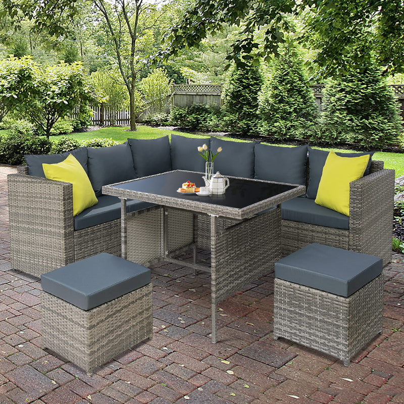 Gardeon Outdoor Dining Set Aluminum Table Chairs Wicker Setting Grey