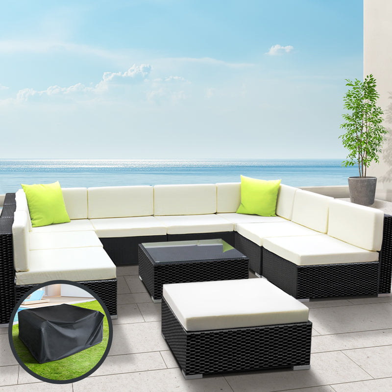 Gardeon 10-Piece Outdoor Sofa Set Wicker Couch Lounge Setting Cover