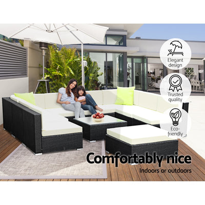 Gardeon 10-Piece Outdoor Sofa Set Wicker Couch Lounge Setting 9 Seater