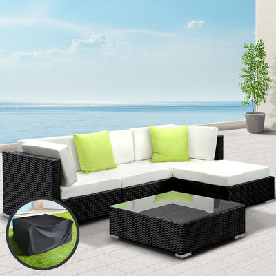 Gardeon 5-Piece Outdoor Sofa Set Wicker Couch Lounge Setting Cover