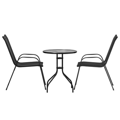 Gardeon 3PC Outdoor Bistro Set Table and Chairs Stackable Patio Furniture Black