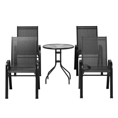 Gardeon 5PC Bistro Set Outdoor Table and Chairs Stackable Outdoor Furniture Black