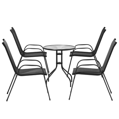 Gardeon 5PC Bistro Set Outdoor Table and Chairs Stackable Outdoor Furniture Black