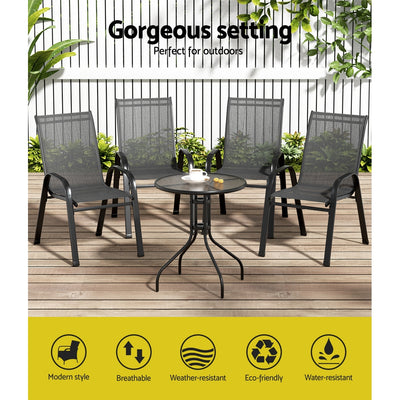 Gardeon 5PC Bistro Set Outdoor Table and Chairs Stackable Outdoor Furniture Black