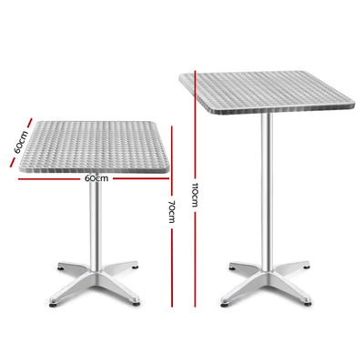 Gardeon Outdoor Bar Table Adjustable Aluminium Square 70/110cm