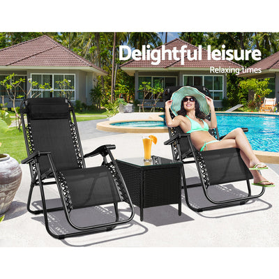 Gardeon Sun Lounge Zero Gravity Chair Table Outdoor Folding Recliner Reclining