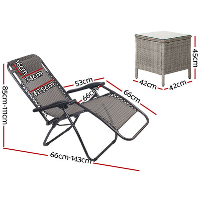 Gardeon Sun Lounge Zero Gravity Chair Table Outdoor Folding Recliner Reclining