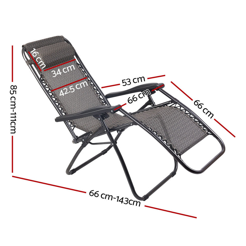 Gardeon 2PC Zero Gravity Chair Folding Outdoor Recliner Adjustable Sun Lounge Camping Beige