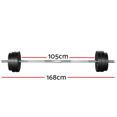 Everfit 58kg Barbell Set Weight Plates Bar Lifting Bench 168cm