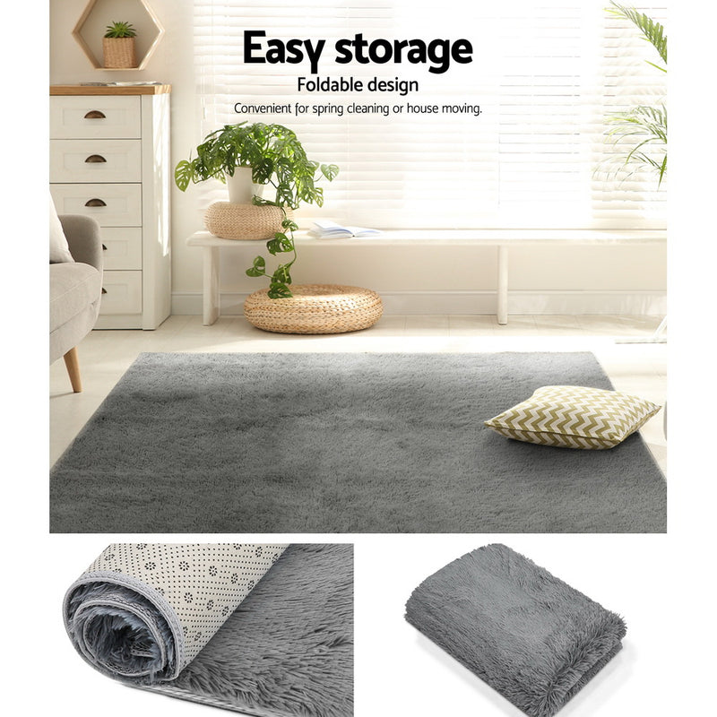 Artiss Floor Rugs Soft Shaggy Rug Large 200x230cm Carpet Anti-slip Mat Area Grey