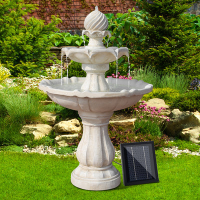 Gardeon Solar Water Feature 3-Tier Fountain with Pump Kit Bird Bath 93CM Ivory