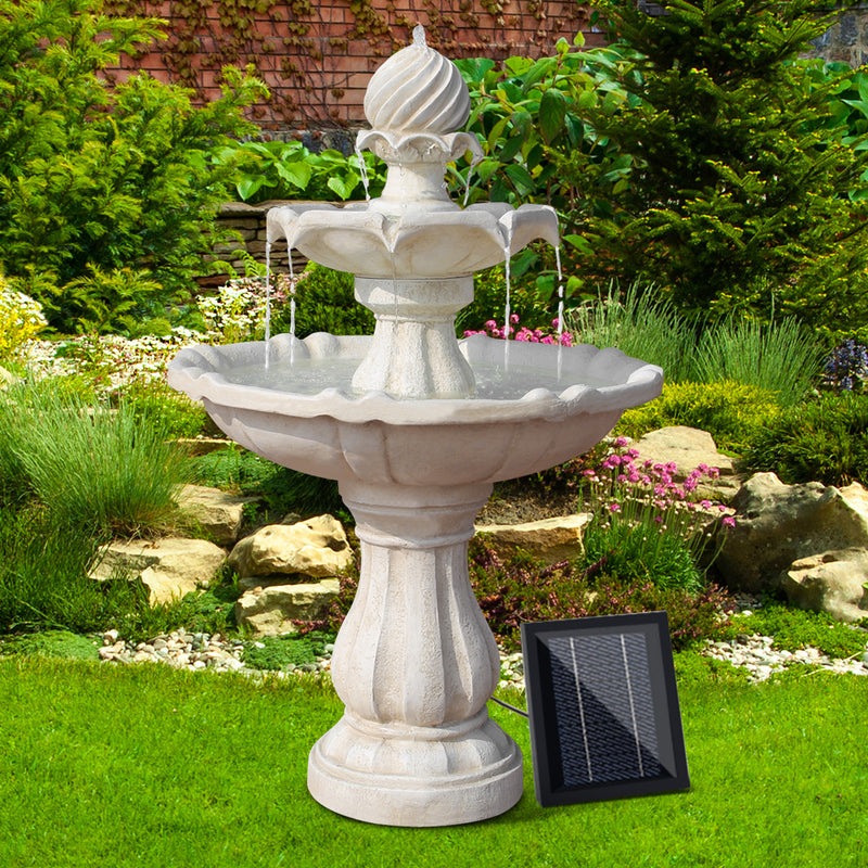 Gardeon Solar Water Feature 3-Tier Fountain with Pump Kit Bird Bath 93CM Ivory