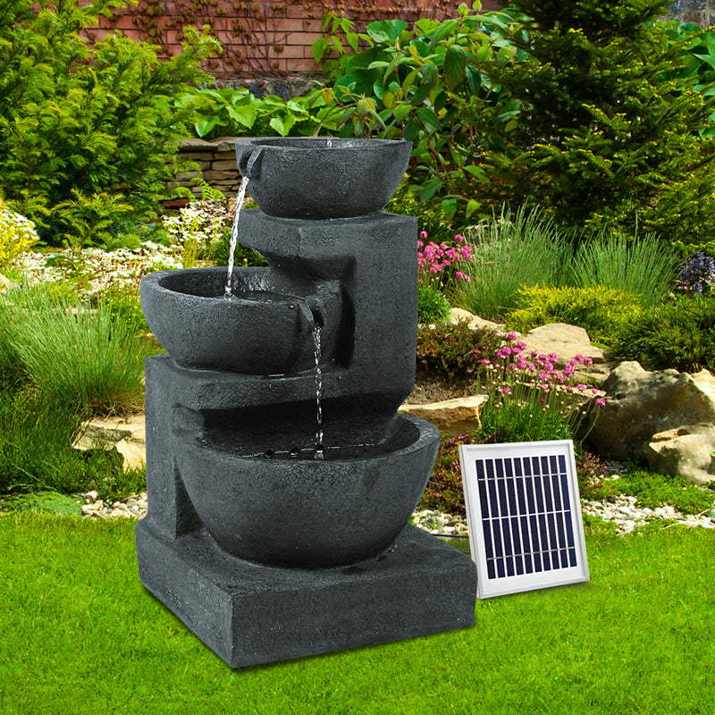 Gardeon Solar Water Feature Cascading Fountain 3-Tier Bowl LED Lights 60CM Blue