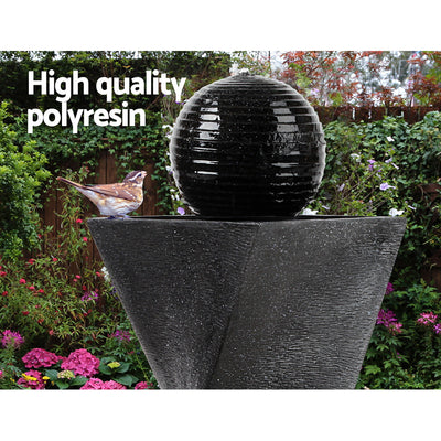 Gardeon Solar Water Feature Twisted Fountain LED Light Bird Bath 85CM Black