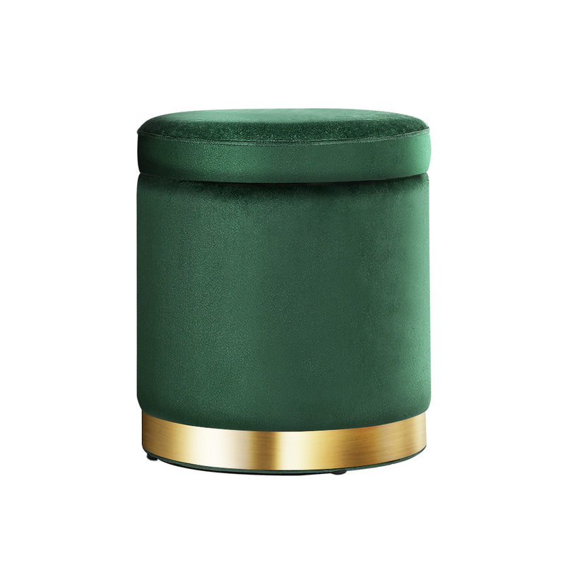 Artiss Ottoman Storage Foot Stool Round Velvet Green