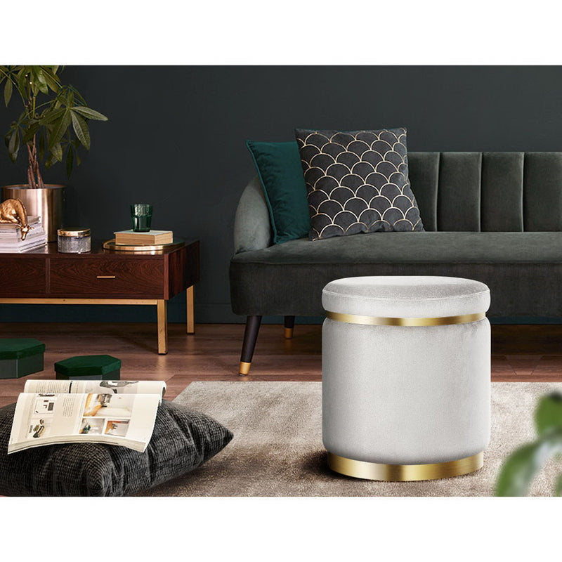 Artiss Ottoman Foot Stool Round Velvet Grey