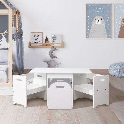 Keezi 3PCS Kids Table and Chairs Set Storage Toys Play Activity Desk