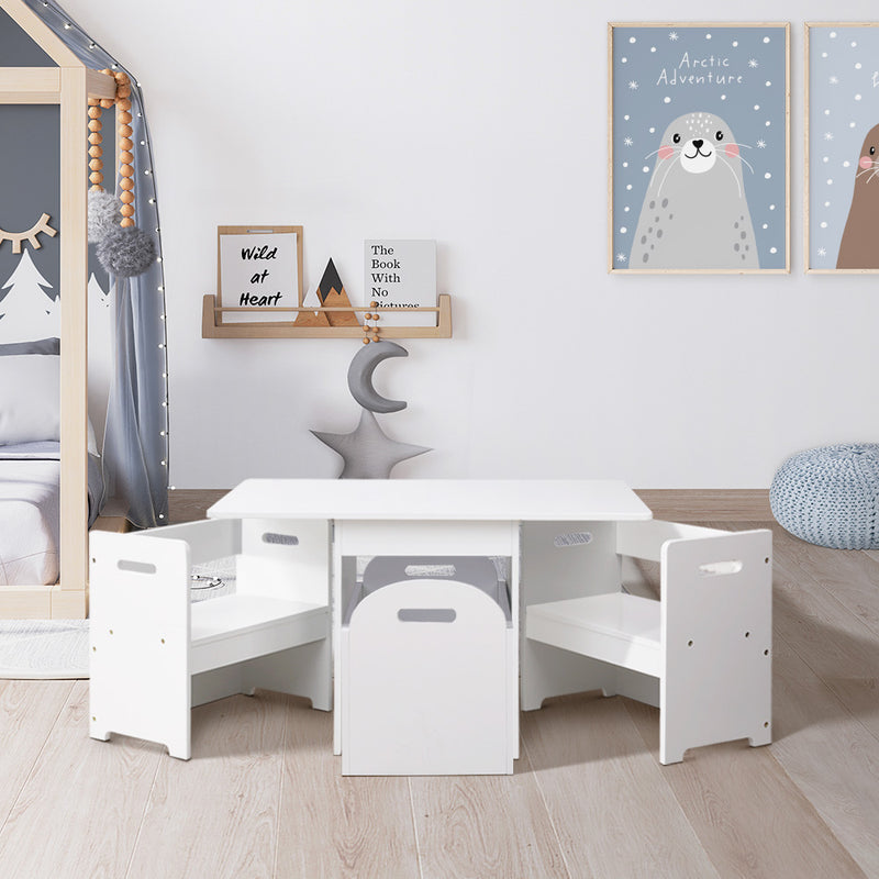 Keezi 3PCS Kids Table and Chairs Set Storage Toys Play Activity Desk