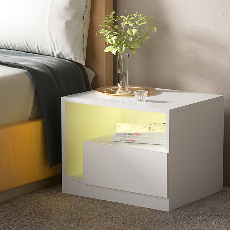 Artiss Bedside Tables Side Table RGB LED Drawers High Gloss Nightstand White