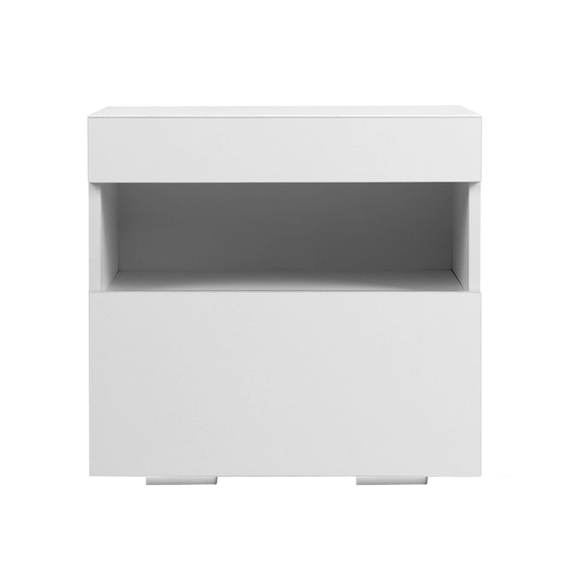 Artiss Bedside Tables Drawers Side Table RGB LED High Gloss Nightstand White