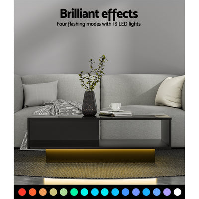 Artiss Coffee Table Led Lights Black