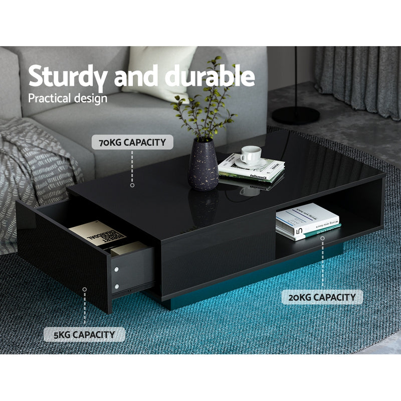 Artiss Coffee Table Led Lights Black