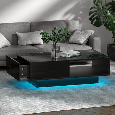 Artiss Coffee Table Led Lights Black