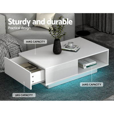 Artiss Coffee Table Led Lights White