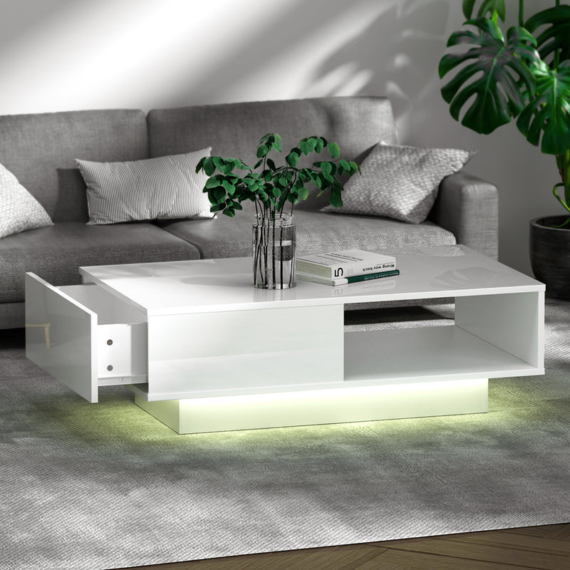 Artiss Coffee Table Led Lights White