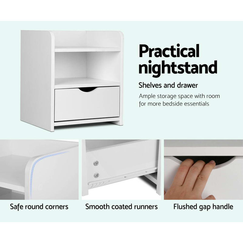 Artiss Bedside Table 1 Drawer with Shelf - FARA White