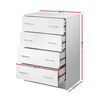 Artiss 4 Chest of Drawers - ANDES White