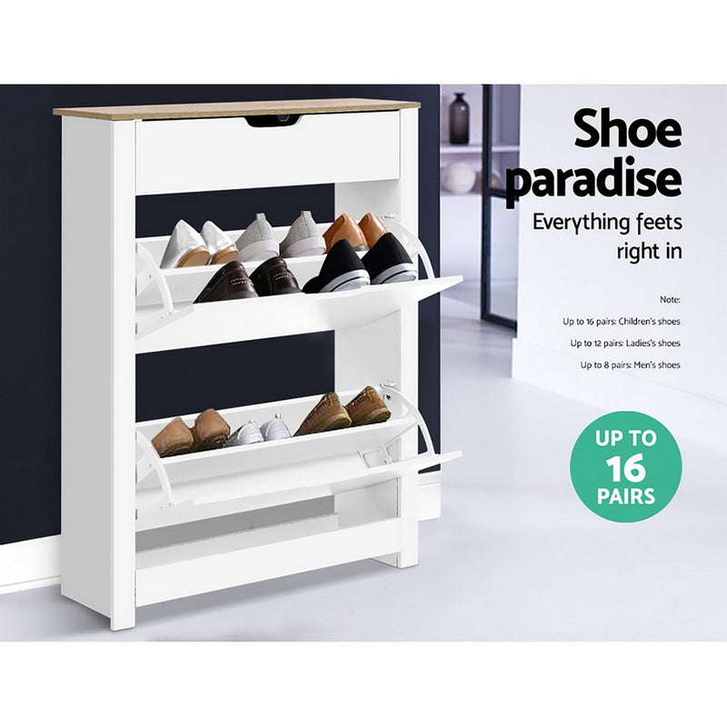 Artiss Shoe Rack Cabinet 16 Pairs White Ana