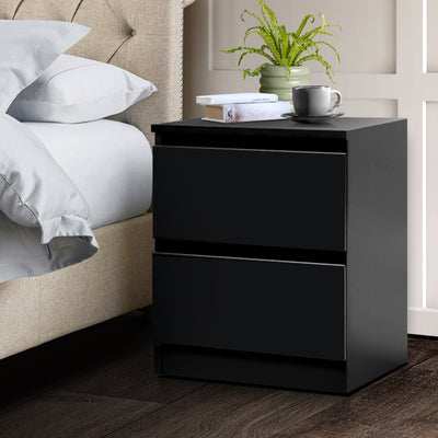 Artiss Bedside Table 2 Drawers - PEPE Black