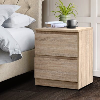 Artiss Bedside Table 2 Drawers - PEPE Oak