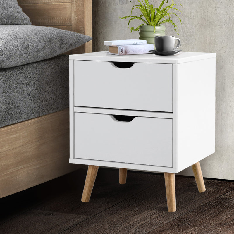 Artiss Bedside Table 2 Drawers - BODEN White