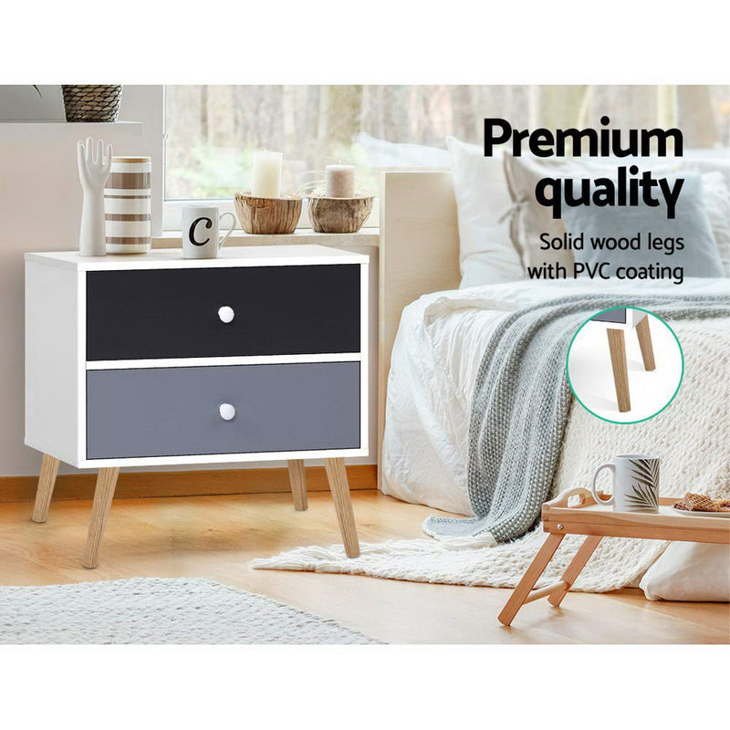 Artiss Bedside Table 2 Drawers - BONDS White