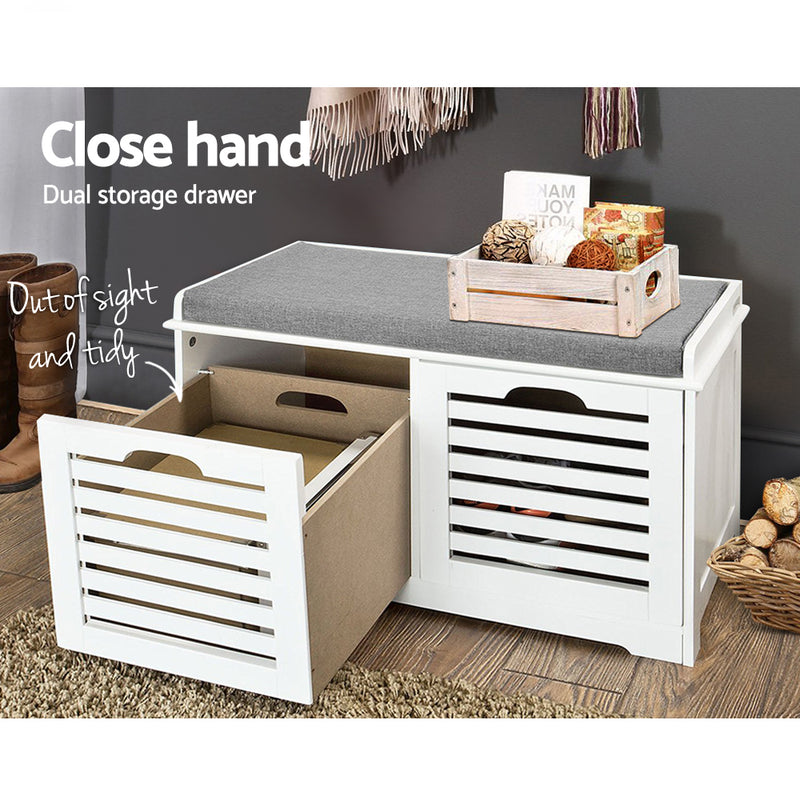 Artiss Shoe Rack Cabinet Bench White Caye