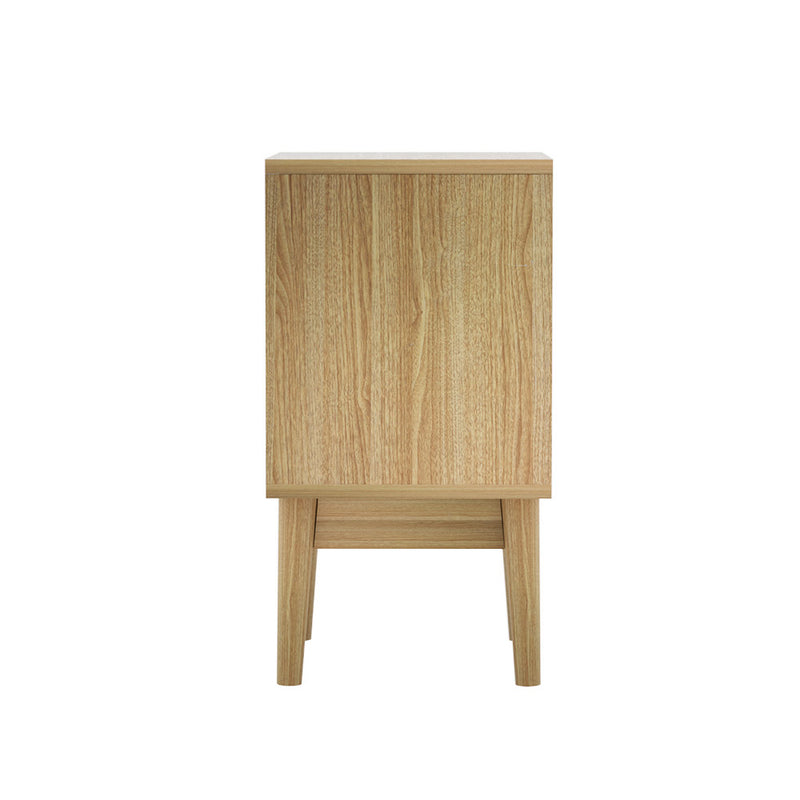 Artiss Rattan Bedside Table 1 Drawer with Shelf - REI Oak