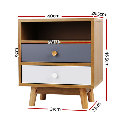 Artiss Bedside Table 2 Drawers with Shelf - BERTHA Oak