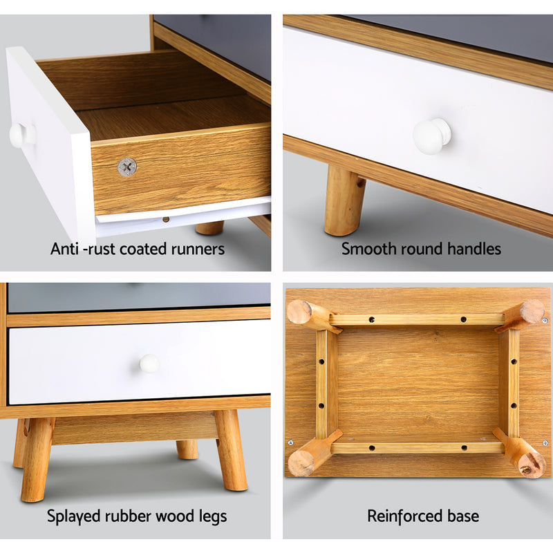 Artiss Bedside Table 2 Drawers with Shelf - BERTHA Oak