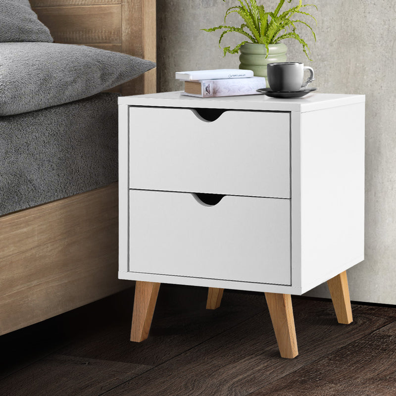 Artiss Bedside Table 2 Drawers - ANDERS White