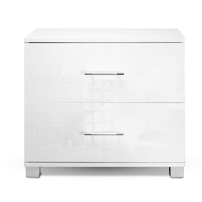 Artiss Bedside Table 2 Drawers High Gloss - White