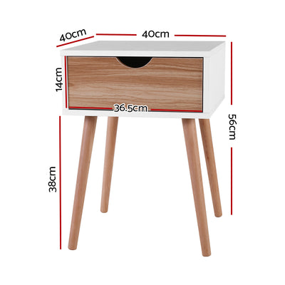 Artiss Bedside Tables Drawers Side Table Storage Cabinet Nightstand Solid Wood Legs Bedroom White